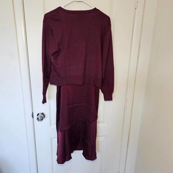 Sam Edelman Slipdress with V-Neck Sweater Size 10 Bordeaux - Picture 4 of 5